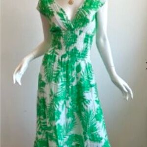 Tropical Green Leaf Print Maxi Dress